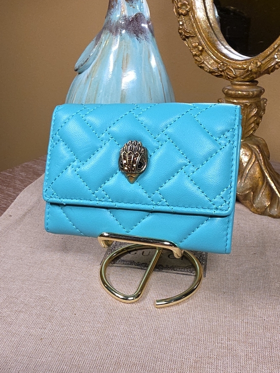 Kurt Geiger Handbags - Kurt Geiger Turquoise Green Quilted Mini Wallet with Gold Crest NWT!